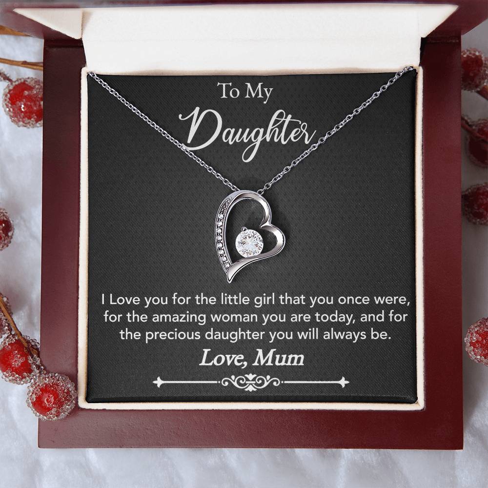 Forever love necklace  Daughter's precious jewelry  Sentimental gift for daughter  Love-themed daughter necklace  Timeless love adornment  Meaningful daughter's accessory  Cherished gift for her  Symbolic love pendant  Daughter's keepsake necklace  Elegant love-themed jewelry  Precious daughter's pendant  Heartfelt gift necklace  Family love jewelry  Forever together necklace  Emotional daughter's adornment