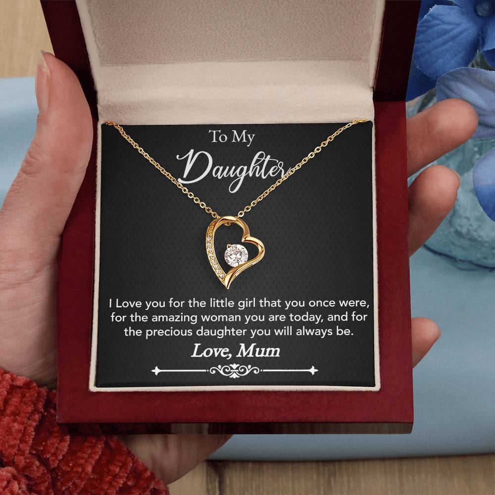 Forever love necklace  Daughter's precious jewelry  Sentimental gift for daughter  Love-themed daughter necklace  Timeless love adornment  Meaningful daughter's accessory  Cherished gift for her  Symbolic love pendant  Daughter's keepsake necklace  Elegant love-themed jewelry  Precious daughter's pendant  Heartfelt gift necklace  Family love jewelry  Forever together necklace  Emotional daughter's adornment