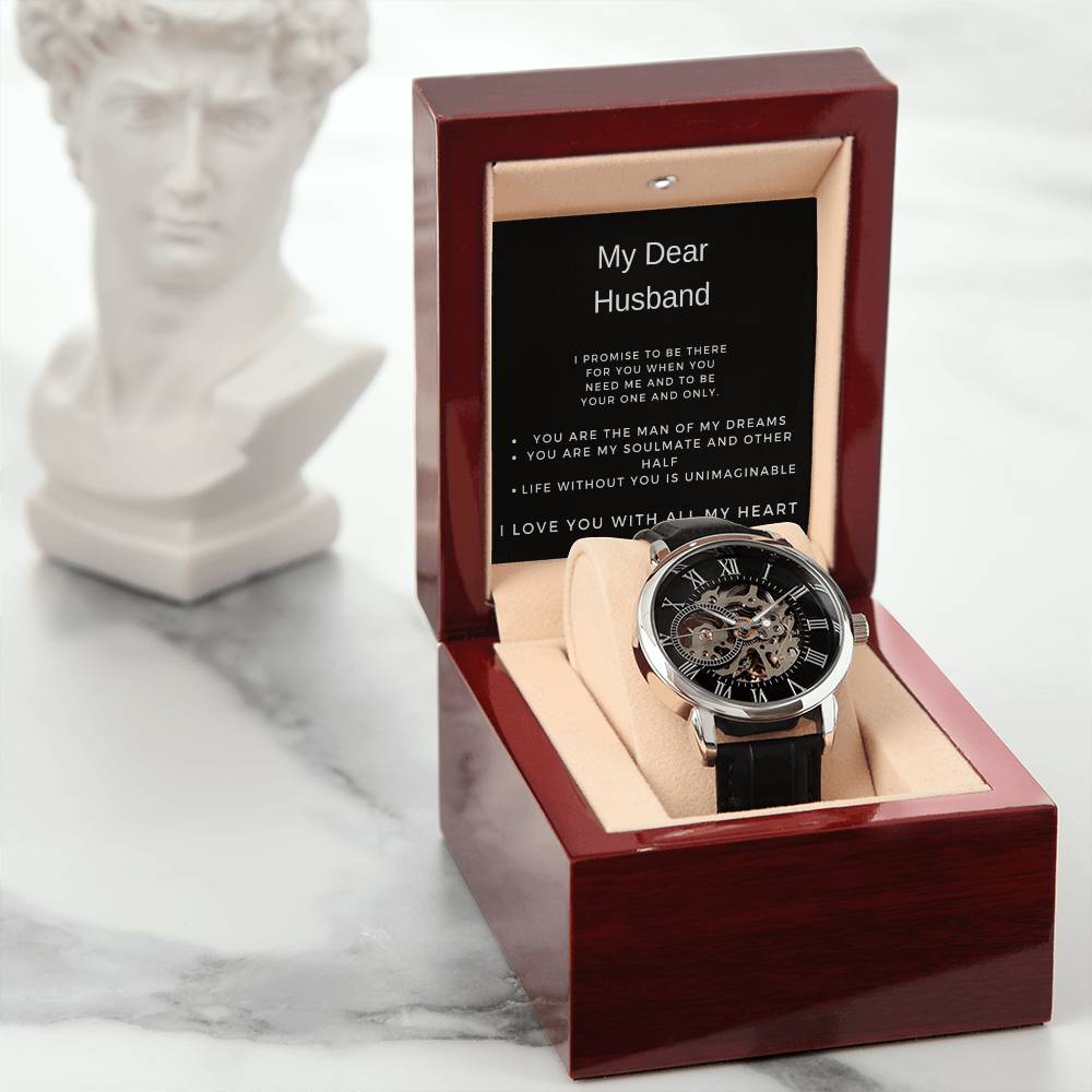 Dear husband watch  Thoughtful gift for him  Personalized husband's timepiece  Elegant watch for dear one  Timeless love-themed accessory  Unique husband's gift  Meaningful watch for him  Sentimental timepiece  Cherished keepsake for husband  Husband's special watch  Personalized dear one's watch  Elegant timepiece for him  Romantic gift for husband  Stylish husband's accessory  Dear husband's wristwatch