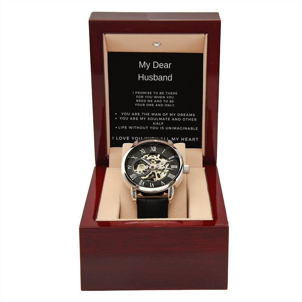 Dear husband watch  Thoughtful gift for him  Personalized husband's timepiece  Elegant watch for dear one  Timeless love-themed accessory  Unique husband's gift  Meaningful watch for him  Sentimental timepiece  Cherished keepsake for husband  Husband's special watch  Personalized dear one's watch  Elegant timepiece for him  Romantic gift for husband  Stylish husband's accessory  Dear husband's wristwatch