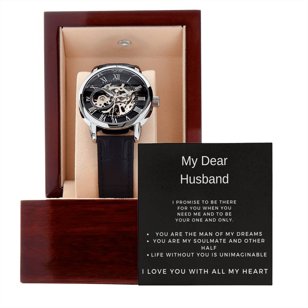 Dear husband watch  Thoughtful gift for him  Personalized husband's timepiece  Elegant watch for dear one  Timeless love-themed accessory  Unique husband's gift  Meaningful watch for him  Sentimental timepiece  Cherished keepsake for husband  Husband's special watch  Personalized dear one's watch  Elegant timepiece for him  Romantic gift for husband  Stylish husband's accessory  Dear husband's wristwatch