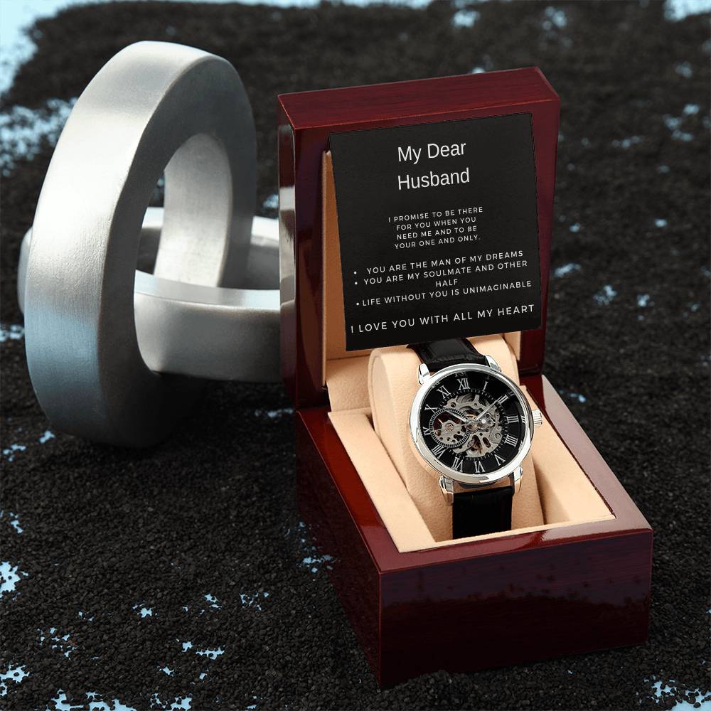 Dear husband watch  Thoughtful gift for him  Personalized husband's timepiece  Elegant watch for dear one  Timeless love-themed accessory  Unique husband's gift  Meaningful watch for him  Sentimental timepiece  Cherished keepsake for husband  Husband's special watch  Personalized dear one's watch  Elegant timepiece for him  Romantic gift for husband  Stylish husband's accessory  Dear husband's wristwatch