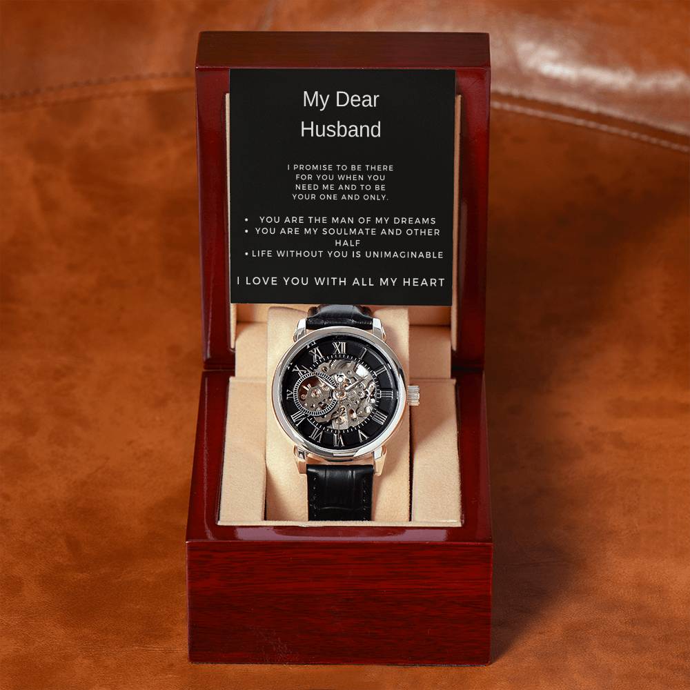 Dear husband watch  Thoughtful gift for him  Personalized husband's timepiece  Elegant watch for dear one  Timeless love-themed accessory  Unique husband's gift  Meaningful watch for him  Sentimental timepiece  Cherished keepsake for husband  Husband's special watch  Personalized dear one's watch  Elegant timepiece for him  Romantic gift for husband  Stylish husband's accessory  Dear husband's wristwatch