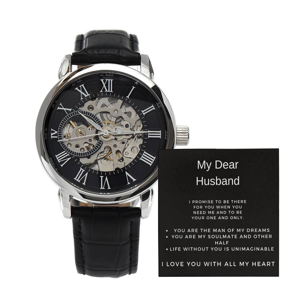 Dear husband watch  Thoughtful gift for him  Personalized husband's timepiece  Elegant watch for dear one  Timeless love-themed accessory  Unique husband's gift  Meaningful watch for him  Sentimental timepiece  Cherished keepsake for husband  Husband's special watch  Personalized dear one's watch  Elegant timepiece for him  Romantic gift for husband  Stylish husband's accessory  Dear husband's wristwatch