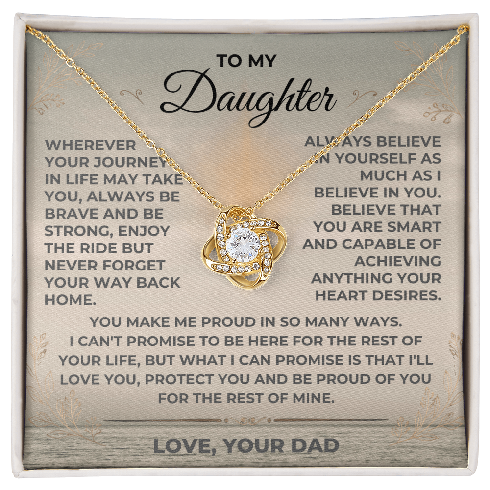 To My Daughter Love Dad Love Knot Necklace with heartfelt message card