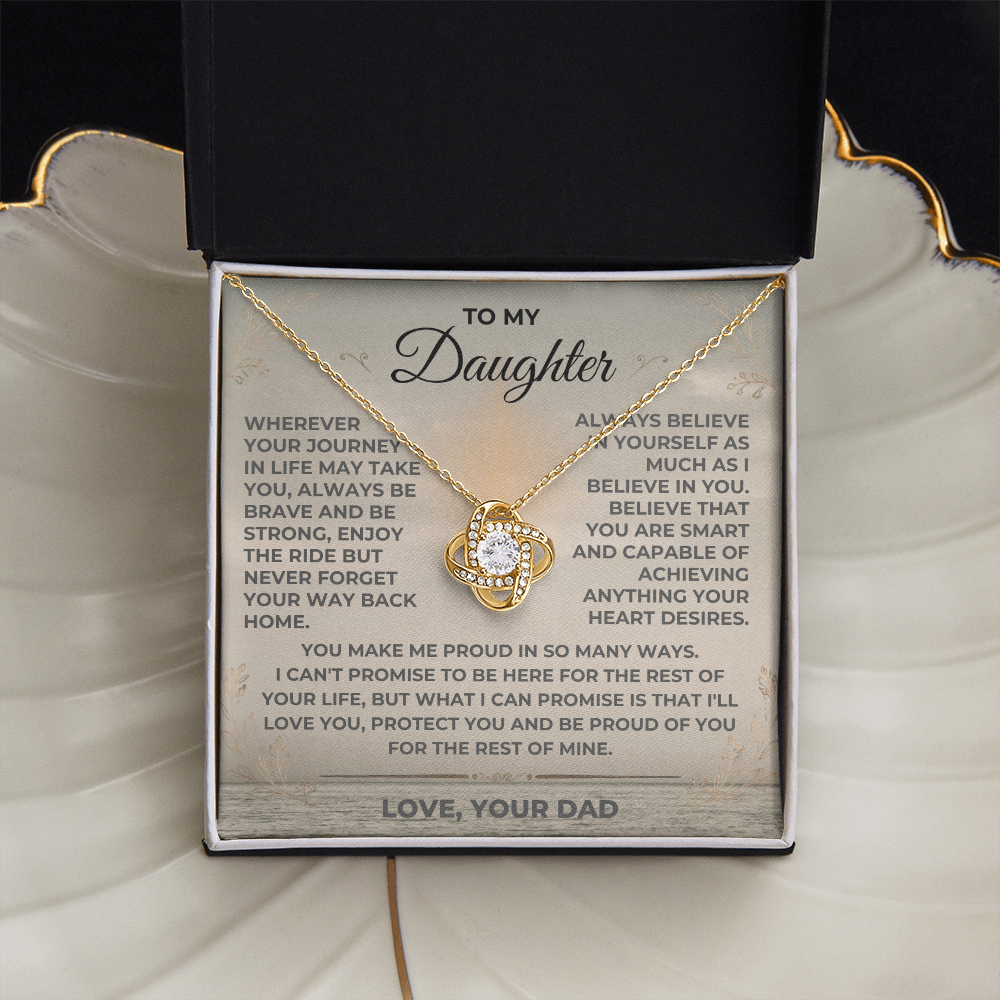 To My Daughter Love Dad Love Knot Necklace in gift box with heartfelt message card