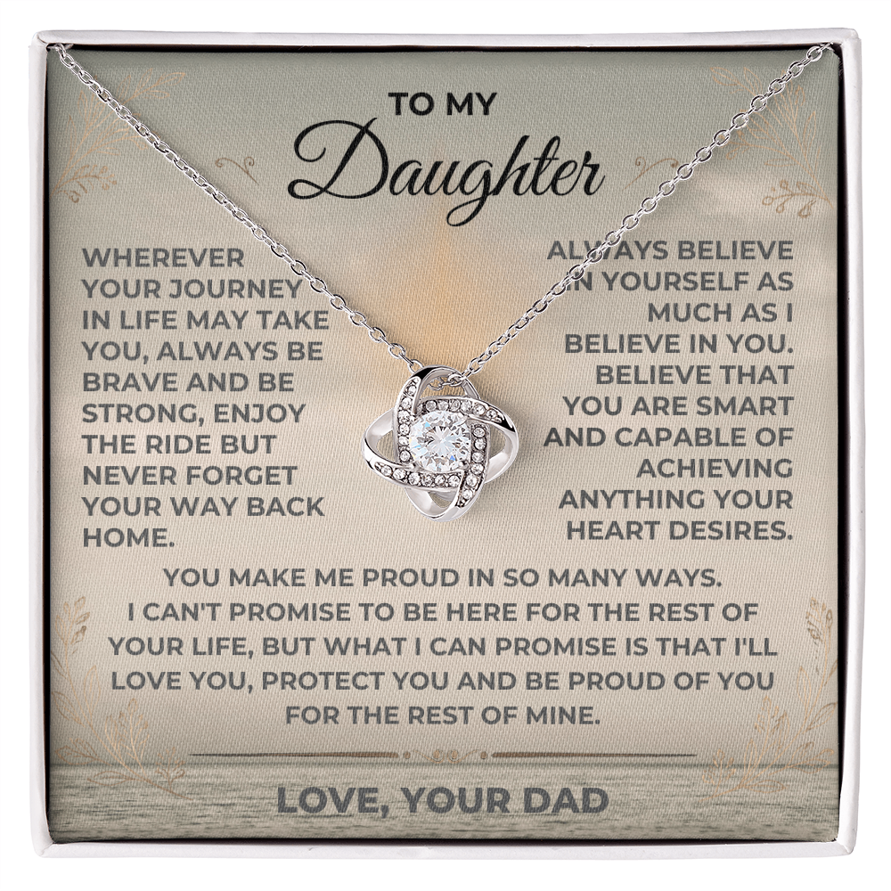 To My Daughter Love Dad Love Knot Necklace with heartfelt message card