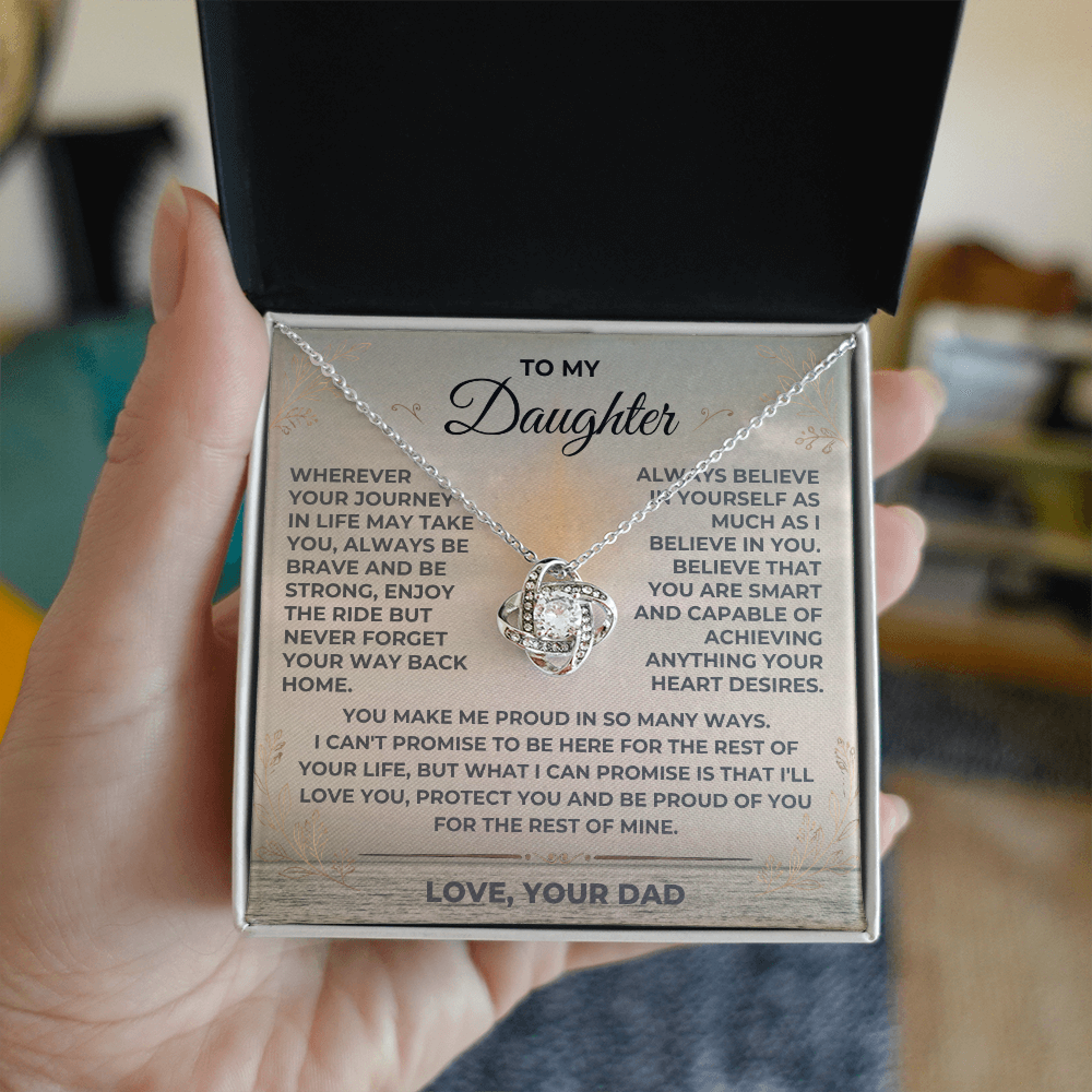 To My Daughter Love Dad Love Knot Necklace in gift box with heartfelt message card