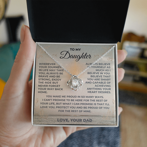 To My Daughter Love Dad Love Knot Necklace in gift box with heartfelt message card