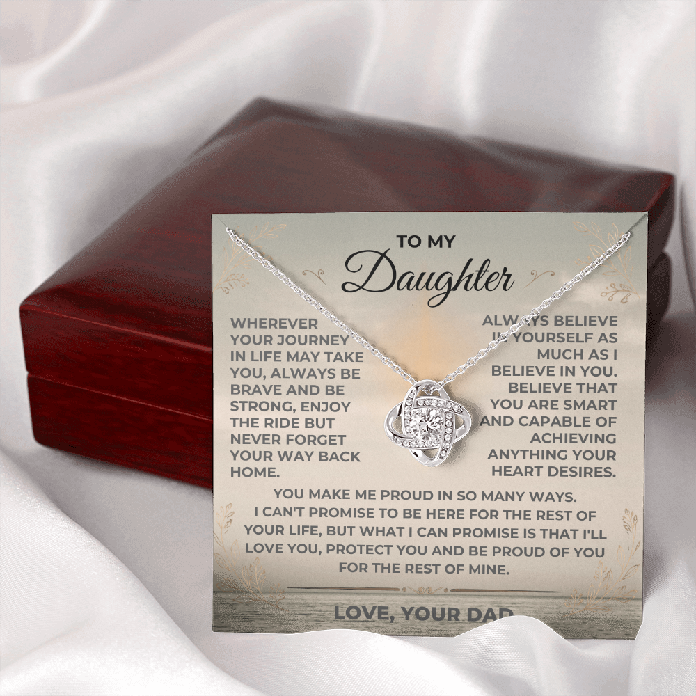 To My Daughter Love Dad Love Knot Necklace with heartfelt message card