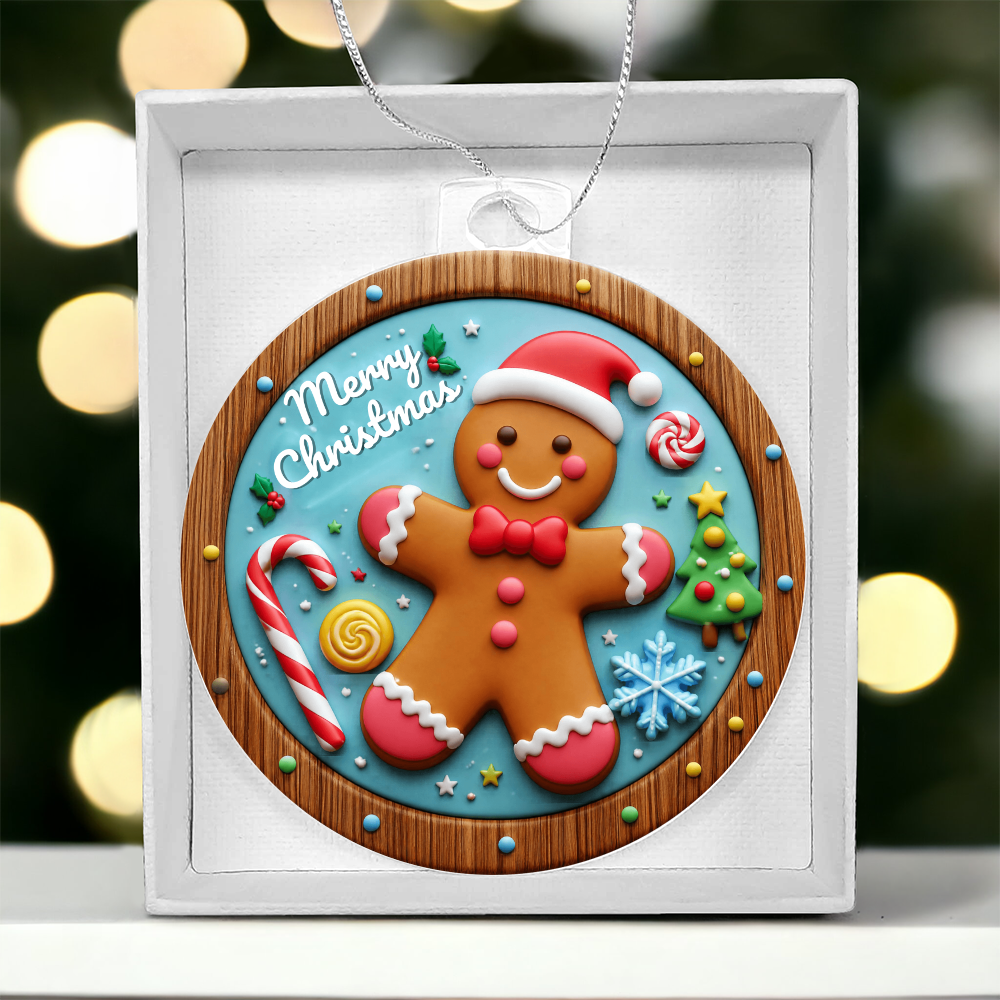Merry Christmas Gingerbread Acrylic Bulb Ornament
