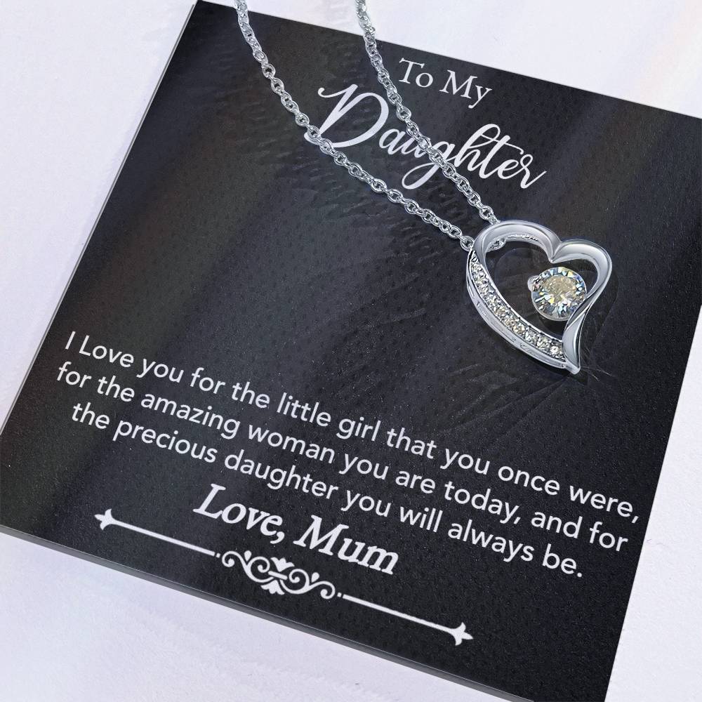 Forever love necklace  Daughter's precious jewelry  Sentimental gift for daughter  Love-themed daughter necklace  Timeless love adornment  Meaningful daughter's accessory  Cherished gift for her  Symbolic love pendant  Daughter's keepsake necklace  Elegant love-themed jewelry  Precious daughter's pendant  Heartfelt gift necklace  Family love jewelry  Forever together necklace  Emotional daughter's adornment