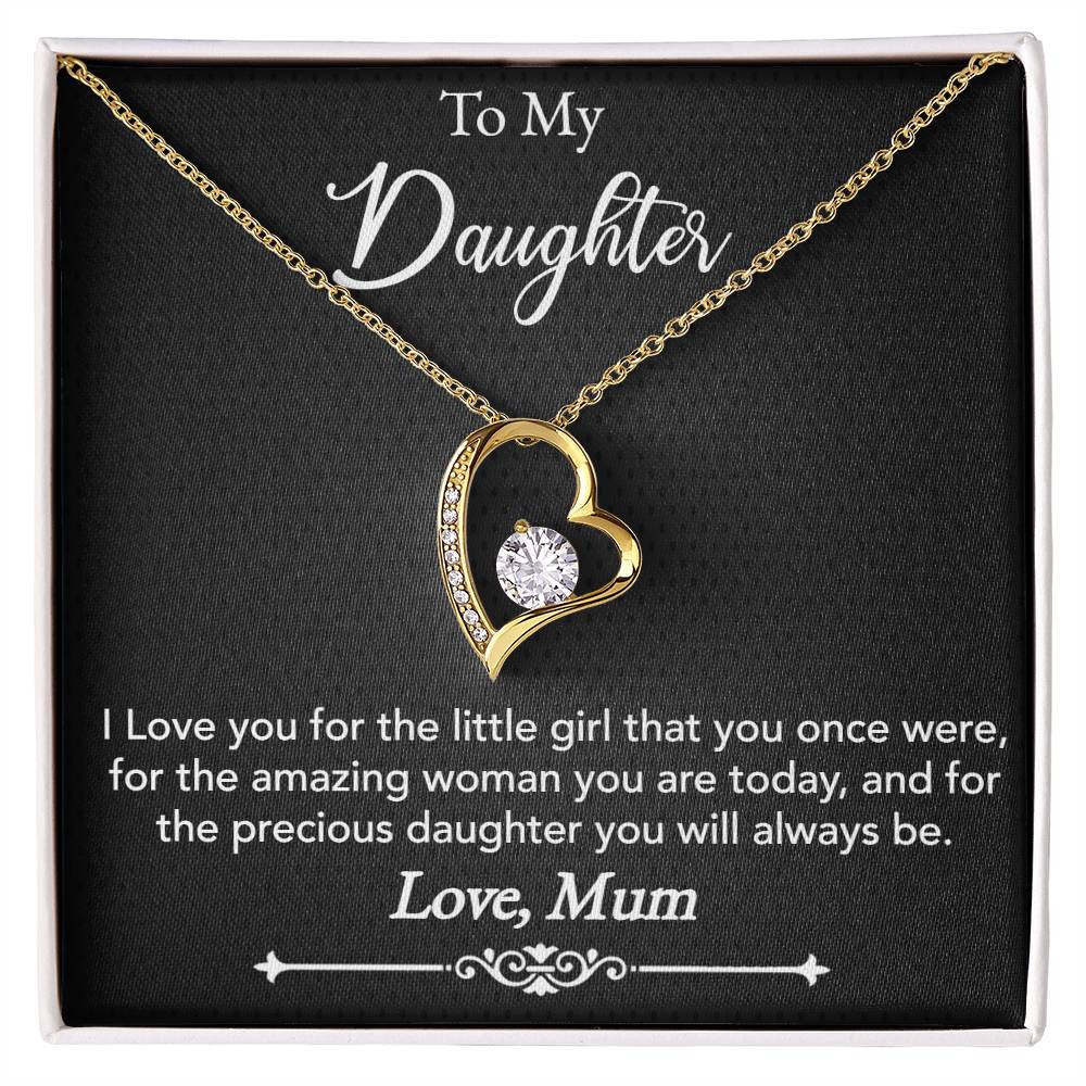 Forever love necklace  Daughter's precious jewelry  Sentimental gift for daughter  Love-themed daughter necklace  Timeless love adornment  Meaningful daughter's accessory  Cherished gift for her  Symbolic love pendant  Daughter's keepsake necklace  Elegant love-themed jewelry  Precious daughter's pendant  Heartfelt gift necklace  Family love jewelry  Forever together necklace  Emotional daughter's adornment