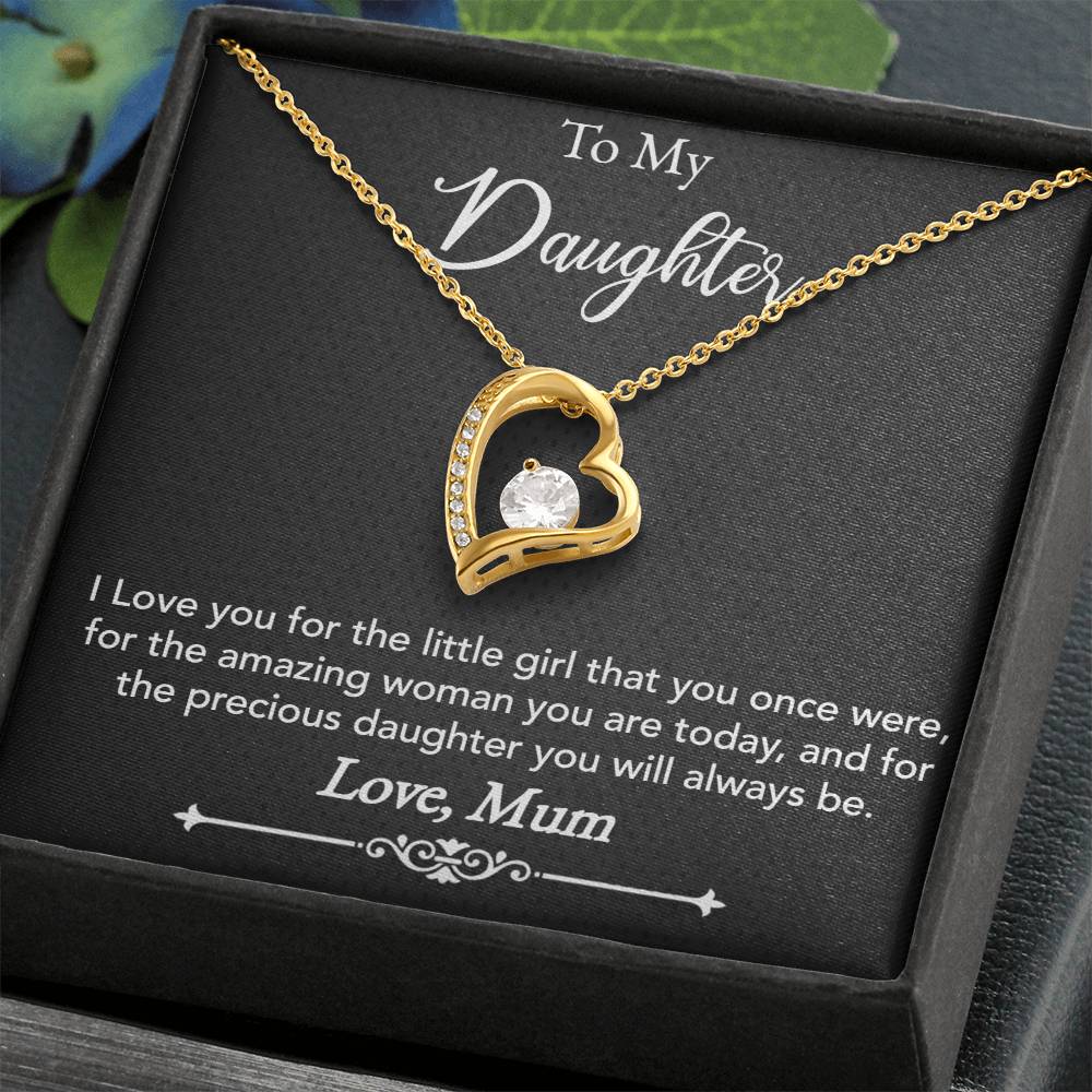 Forever love necklace  Daughter's precious jewelry  Sentimental gift for daughter  Love-themed daughter necklace  Timeless love adornment  Meaningful daughter's accessory  Cherished gift for her  Symbolic love pendant  Daughter's keepsake necklace  Elegant love-themed jewelry  Precious daughter's pendant  Heartfelt gift necklace  Family love jewelry  Forever together necklace  Emotional daughter's adornment