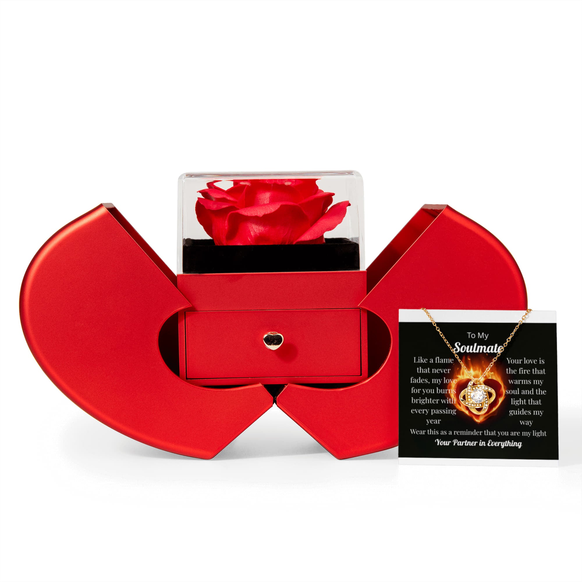 "The Soulmate Flame" – Forever Heart Necklace & Keepsake Message Card