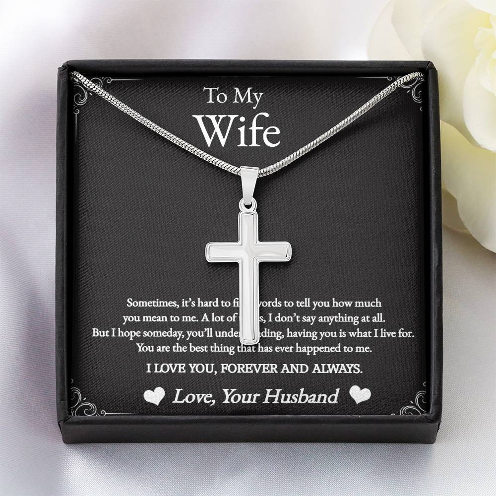 Stainless Cross Necklace For Wife w/ M C Perfect for special occasions