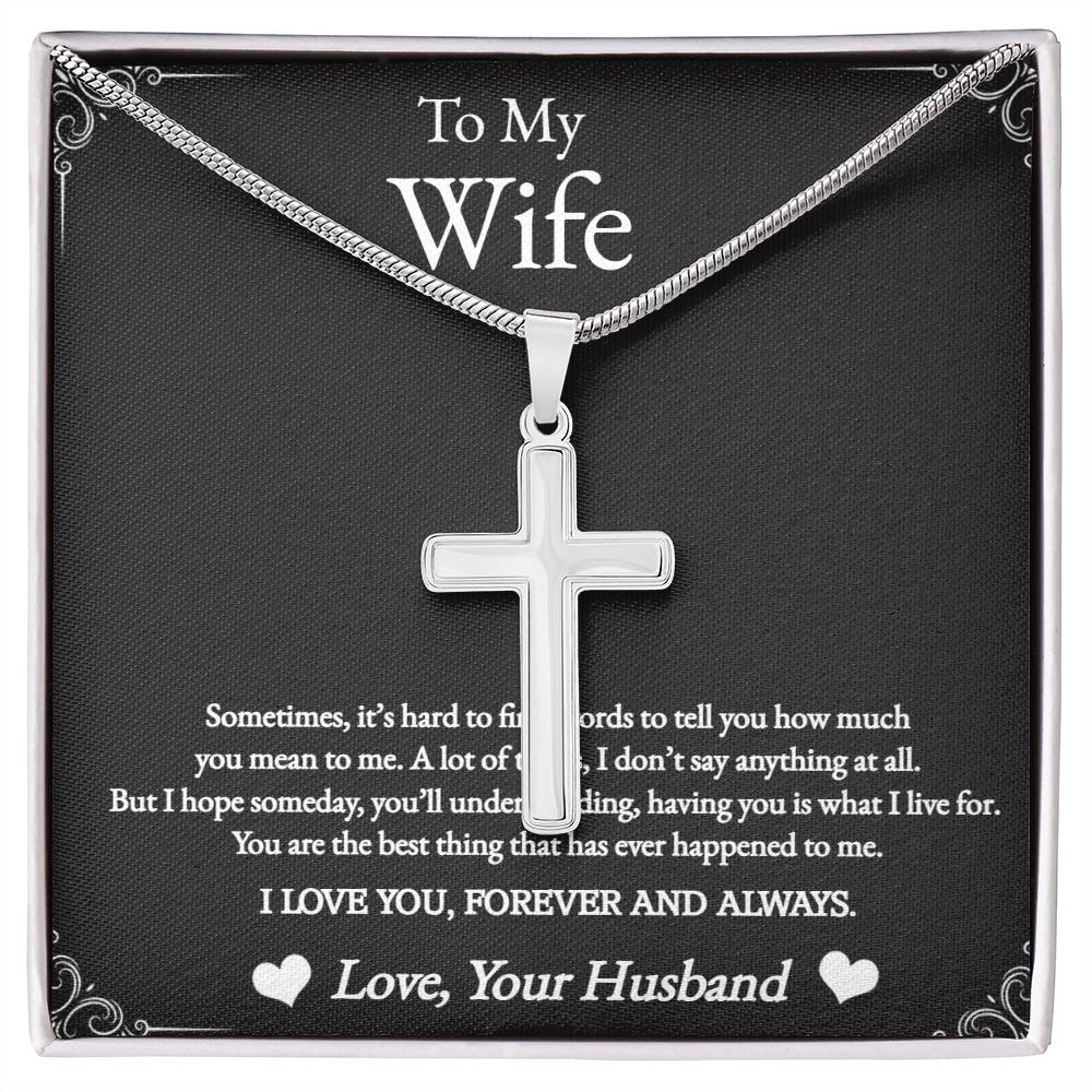 Stainless Cross Necklace For Wife w/ M C Perfect for special occasions