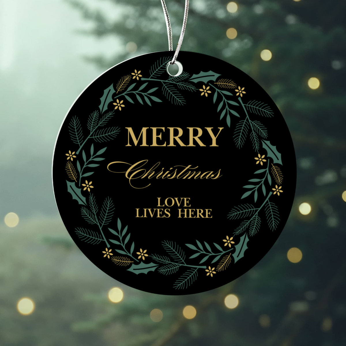 "Merry Christmas Love Lives Here" Custom Acrylic Circle Ornament