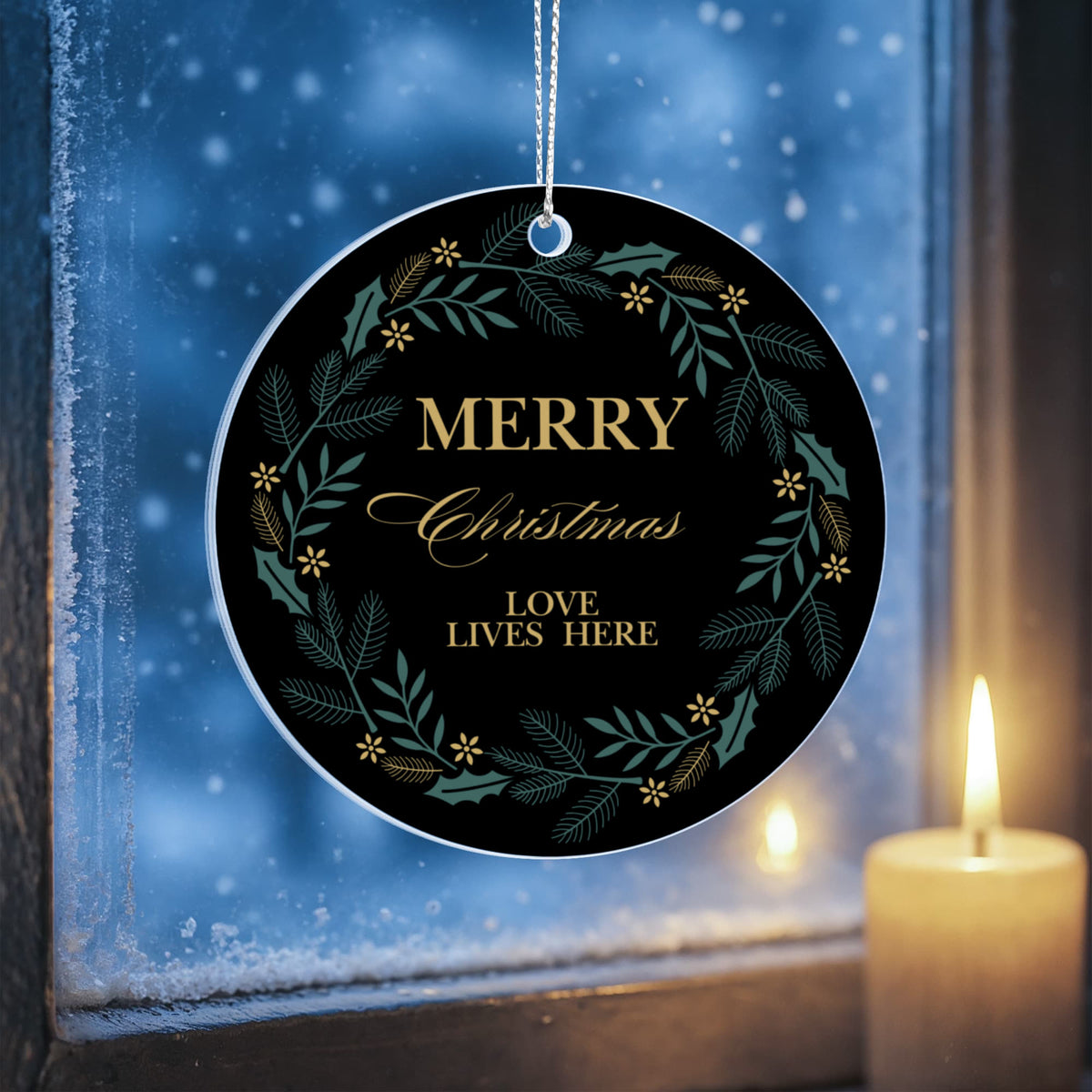 "Merry Christmas Love Lives Here" Custom Acrylic Circle Ornament