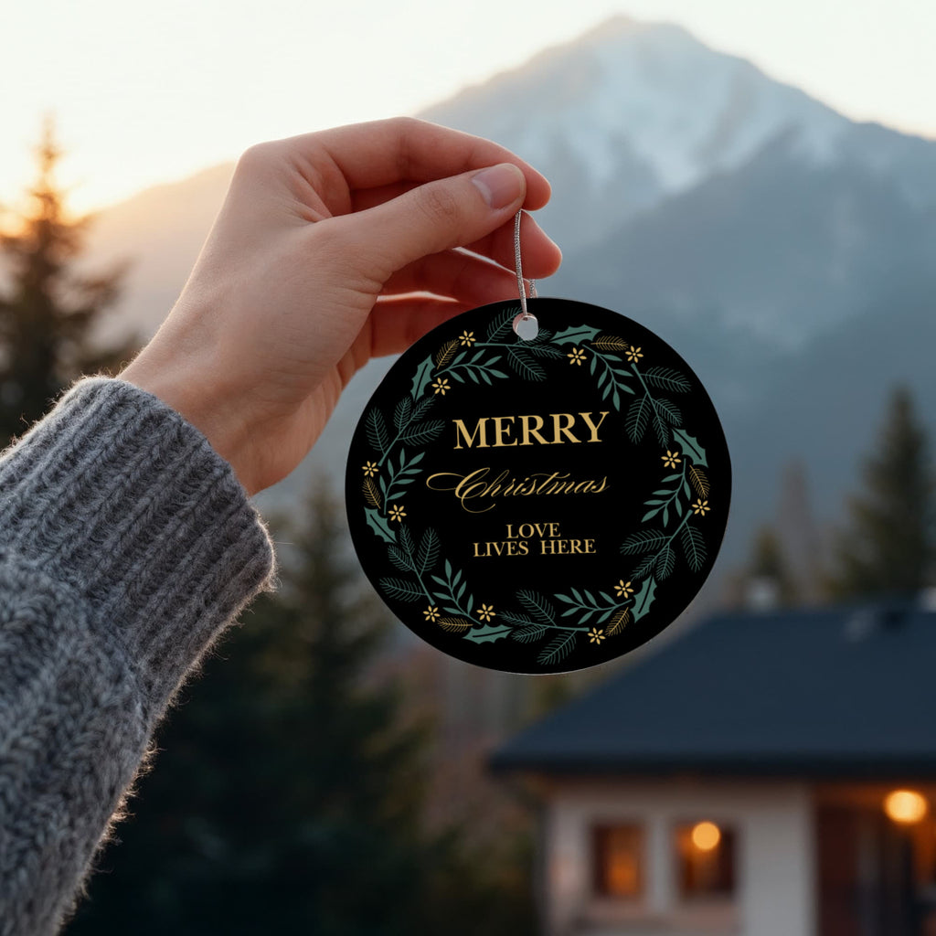 "Merry Christmas Love Lives Here" Custom Acrylic Circle Ornament
