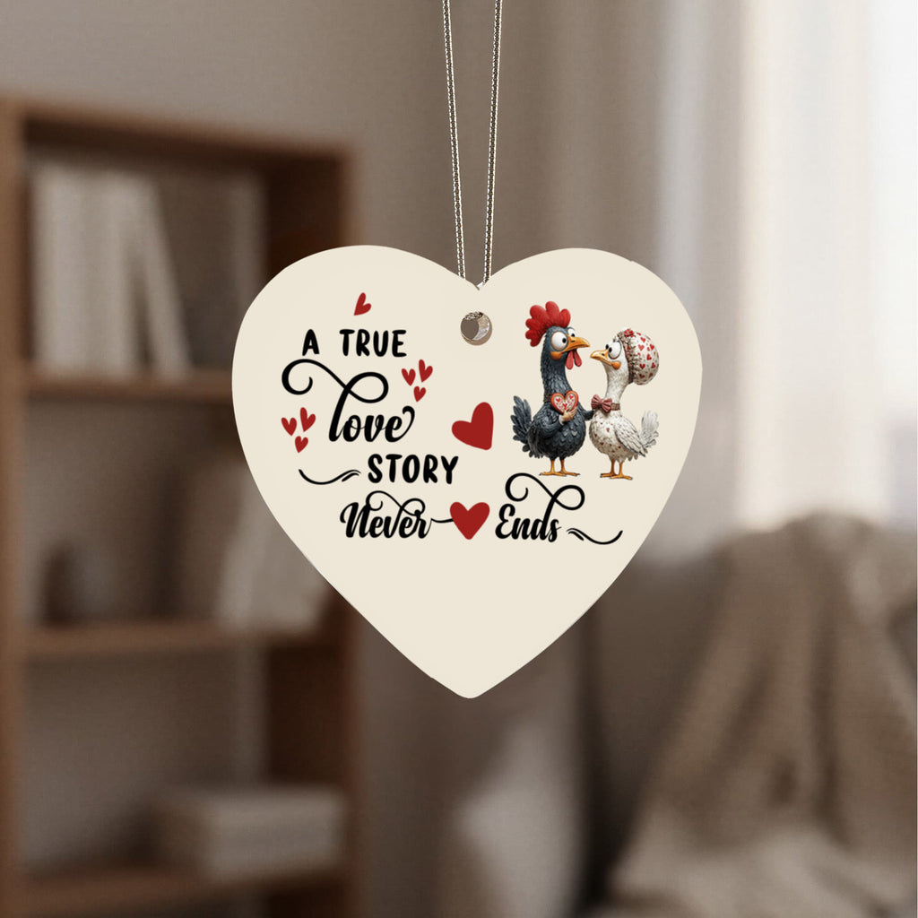 Custom Acrylic Heart Ornament – "A True Love Story Never Ends"