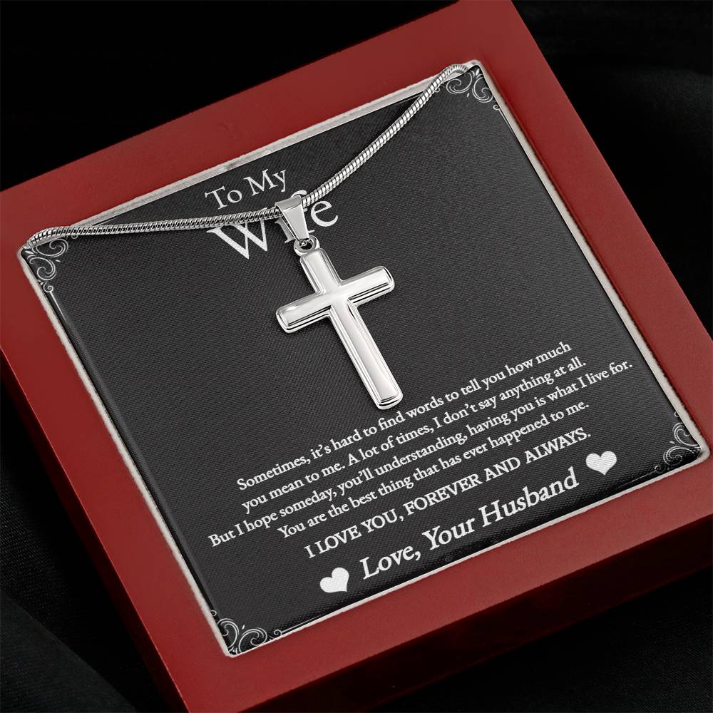 Stainless Cross Necklace For Wife w/ M C Perfect for special occasions