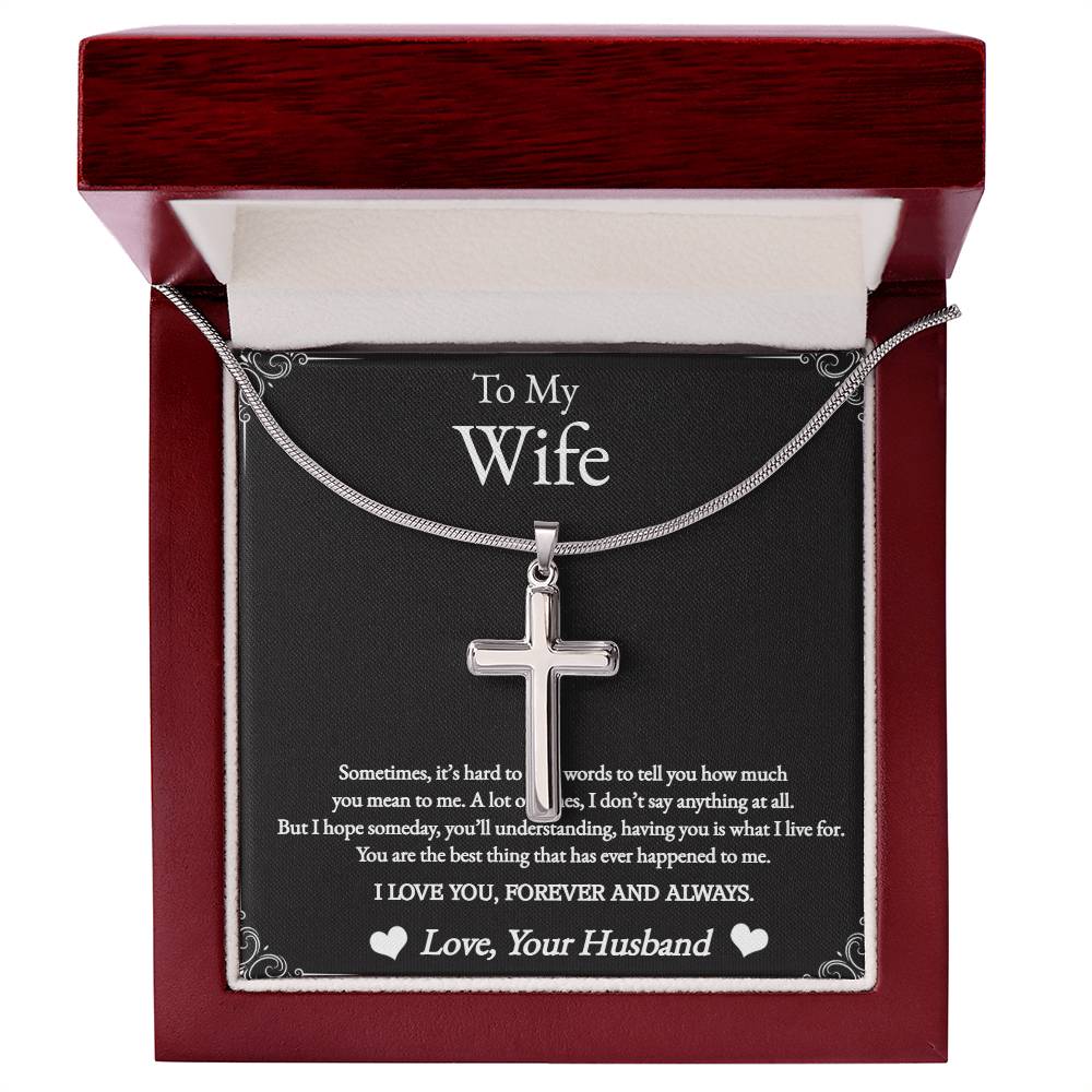 Stainless Cross Necklace For Wife w/ M C Perfect for special occasions